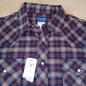 Wrangler NWT Western Shirts Flannel Pearl Snap Long Sleeve Men's XXL Blue Brown